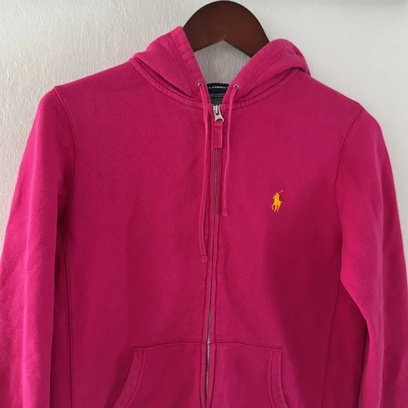 Ralph Lauren Sport Jacket Womens Large Hooded Sweatshirt Full Zip Hoodie Pink - Picture 3 of 8
